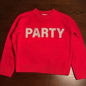 English Factory Red Sweater with Silver Glitter 'PARTY' Design